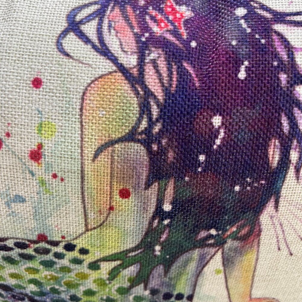 Mermaid Pillow,17-inch Square Linen-like Art Pillow with Zipper